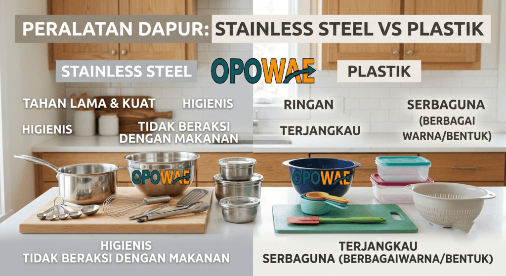 peralatan dapur stainless steel vs plastik